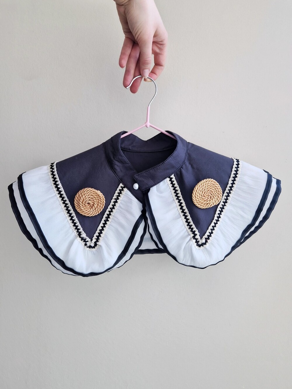 Detachable Black & White Sailor Collar with Trim